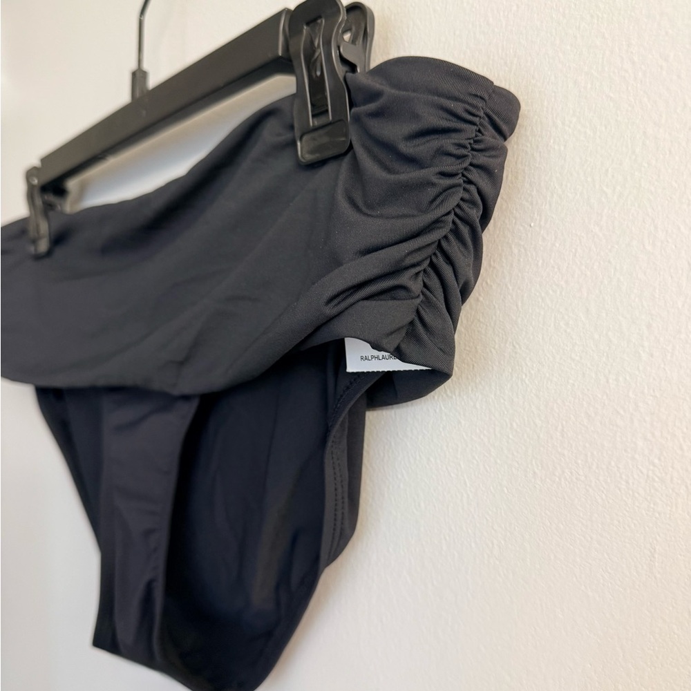 Lauren Ralph Lauren Black Fold-Over Side Ruched Bikini Bottom Sz 14 Classic NWT - Picture 2 of 8
